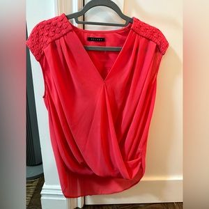 Bright Salmon Pink Decker Blouse with Woven Strap Detail - Size S